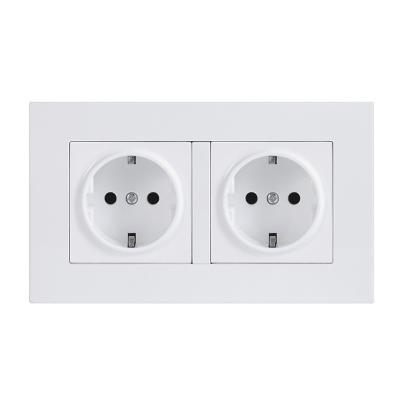 China Dual EU Schuko 16A 250V Commercial German Power Face Plate Wall Socket Outlet for sale