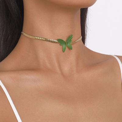 China FASHIONABLE CARTER LISA Enamel Green Butterfly Necklace Snake Chain Butterfly Scarf For Woman Fashion Jewelry for sale