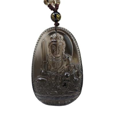 China Pendant Parts Pure Natural Guanyin Jade Pendant Obsidian Oval Natal Obsidian Thousand-Hand Buddha Pendant for sale