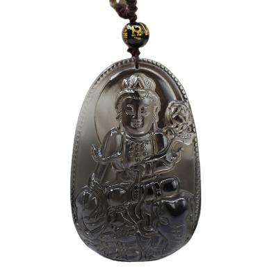China Chinese Liuli Coins Amulets Pendant Crystal Glass Charms Patron Saint Pendant Necklace Thousand Powerful Guanyin Buddha Talismans for sale