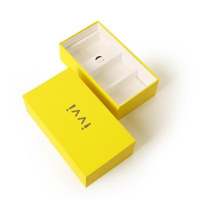 China Biodegradable Lemon Color Custom Lid And Bottom Warm White Cardboard Boxes Gold Foil Logo Inside Blister Cardboard Display Product Gift Paper PA for sale