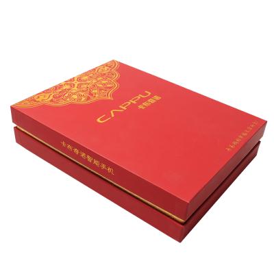 China Hot Wholesale Custom Biodegradable Luxury Red Rigid Cardboard Priting Gold Foil Cappuccino Logo Lid And Base Phone Box Paper Packaging for sale