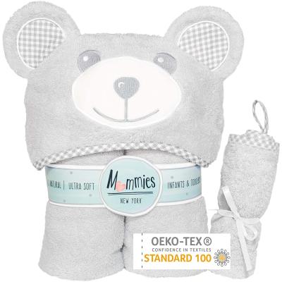 China Baby Kid Safe Towel with Hood and Washcloth Gift Set - Organic Bamboo Baby Bath Towel - Cute Teddy Bear Ears for sale