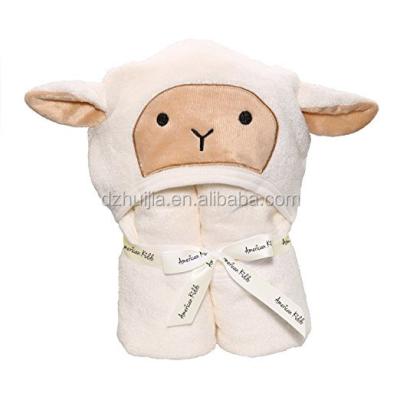 China QUICK DRY Organic Bamboo Baby Hooded Towel With Washcloth Hooded Bath Towel With Cute Lamb Face Design for sale