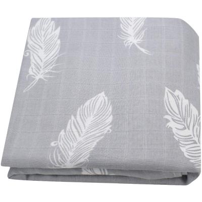China PORTABLE wrap bamboo muslin blanket for baby, soft 2 layers printing wrap receiving, baby wrap, Gray Feather Design for sale