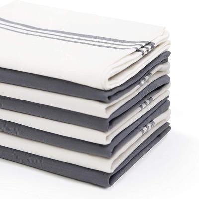 China Pure Textilom Kitchen Towels Dish Cloths Compressed Cotton Soft Absorbent And Quick Dry Kitchen Cloth Set White Tea Towels With Gray Stripe for sale