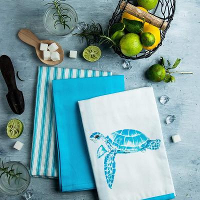 China 2020 New Design Cartoon Compressed Tea Towel Soft Blue 100% Cotton Compressed Tea Towel Set Of 3 Kitchen Towels for sale