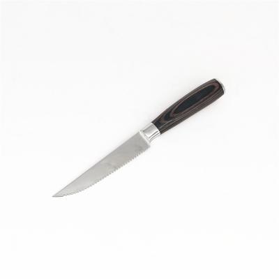 China Stocked Factory Price Stainless Steel Cheap Sharp Steak Knife With Colorful Wooden Handle for sale