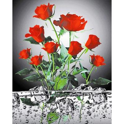 China Modern Red Rose Round or Square Embroidery Kits Diamond Drill Decoration DIY Gift Home Gift Diamond Painting Full for sale