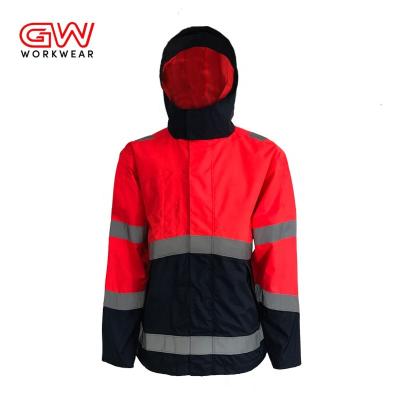 China Custom Logo Custom Unisex Lightweight Rainwear Water Proof High Visibility Raincoat Red Safety Rain Jackets With Hood for sale