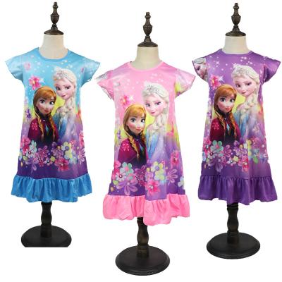 China New Children's Cartoon Anti-wrinkle Elsa Anna Children's Nightgown Nightgown Girl Dress Party Short Sleeve Evening Dress Summer Children for sale