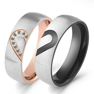 China CLASSIC Heart Shaped Custom Diamond Ring Stainless Steel Couples Love Ring for sale
