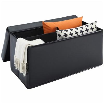 China Removable Ottoman Cover Mid Century Stool Black Leather Storage for sale
