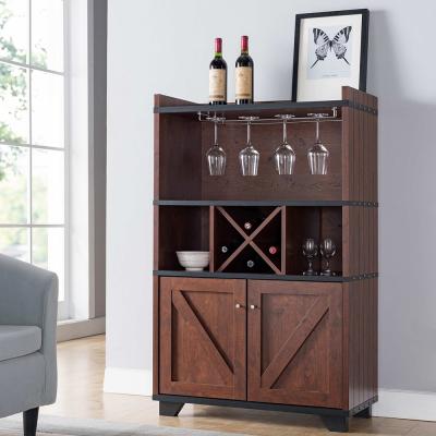 China America Brown Rustic Farmhouse Bar Buffet Wooden Wine Cabinet (Height) Adjustable Furniture for sale