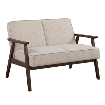 China Gray Linen Fabric Upholstery Chair Simple Wood Armchair Double Leisure Chair Style Chair for sale
