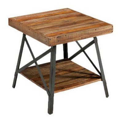 China PANEL Industrial Style End Table Metal Legs Solid Wood Wood Side Table Living Room With Occasional Table for sale