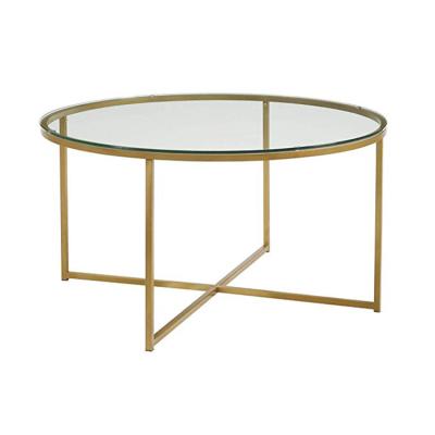 China Hot Selling Modern Livling Gold Coffee Table Metal Coffee Table Glass Legs for sale