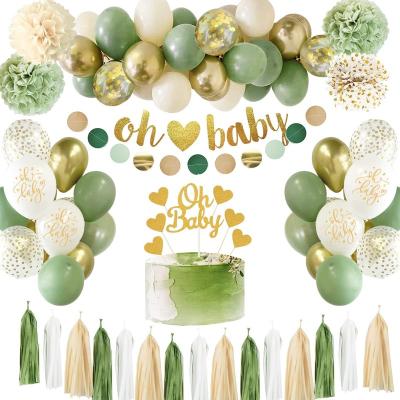 China Hot sale party decoration green balloon paper pom pom banner and garland baby shower paper kit for party decoration for sale