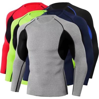 China Wholesale Anti-Shrink Fit High Quality Slim Compression Color Block T-shirt Gym Long Sleeve Dry Fit T-Shirts For Men for sale