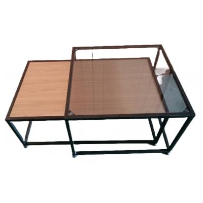 China Durable Living room home furniture nesting side table glass top wooden top for sale