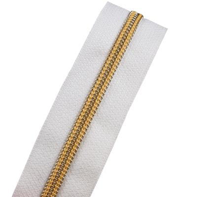 China Color Fade Proof Feature Zippers Manufacturers Pull Nylon Fabric Zipper # 5 Custom Logo Rose Gold Teeth for sale