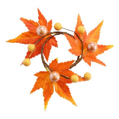 China Festival Decoration Selection Halloween Harvest Decoration Maple Leaf Napkin Ring Festive Candle Ring Christmas Garland for sale