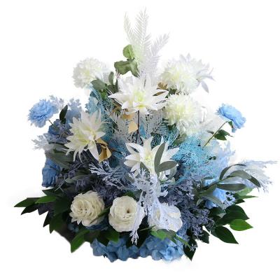China Wholesale Real Silk Blue Flower Row Runner Artificial Flower Touch Flower Ball Wedding Colorful Touch Flower Table Centerpiece Decoration for sale