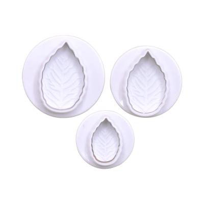 China Sustainable 3 Pcs Plastic Rose Leaf Cookie Cutter Baking Mold Cake Pressing Fondant Tool For Baking for sale