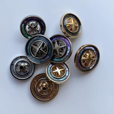 China Sustainable CustoWholesale brand engrave logo Zinc Alloy four parts metal spring snap button Women's Decorative clasp Snap button for sale