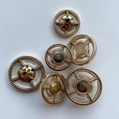 China Sustainable Custom Wholesale brand engrave logo Zinc Alloy four parts metal spring push button Women's Decorative clasp Snap button for sale