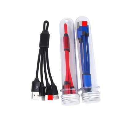 China Quick Charging Speed 3 in 1 USB Cable 2.1A Quick Charging Cable Nylon Braided USB Charging Short Key Anchor Chain for sale