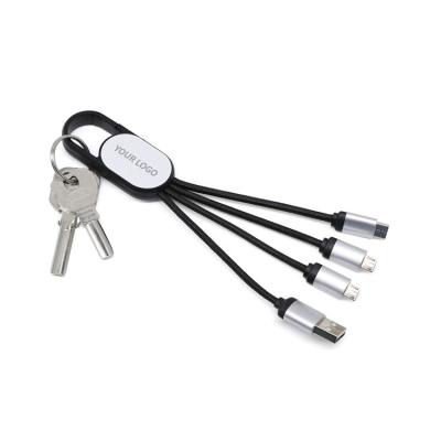 China Custom Logo Gift Keychain Usb Cable 3in1 Fast Charging Multi Speed Charger Cable With Led Logo for sale