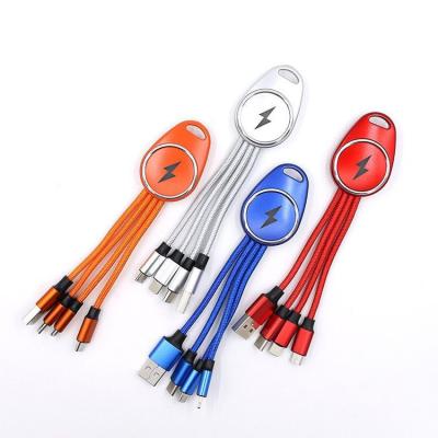 China Fast Charging Speed Customized Logo 3in 1 New Key Chain Date USB Charger Nylon Braided Cable for sale