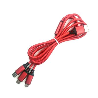 China Fast Charging 3in1 Speed Mobile Phone Charging Ties Usb Cable Nylon Braided Multi Connector 3 In1 Fast Charging Usb Cable for sale