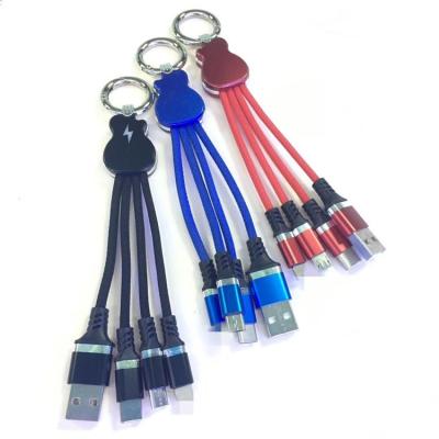 China Custom Logo Speed Gift Fast Charging 3 In 1 Creative Charging Cable USB Data Transfer Cable Key Chain For All Mobile Phone for sale