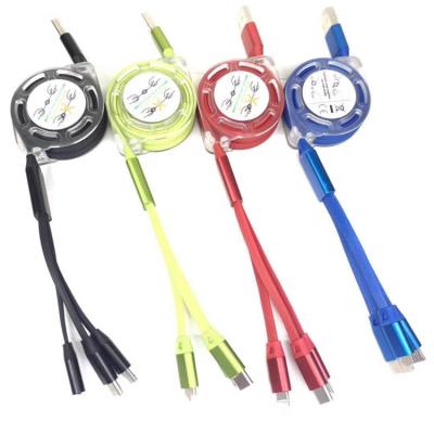 China Fast Charging Speed Customize Logo Retractable 3 In 1 Micro USB Charging Cable For Mobile Phone for sale