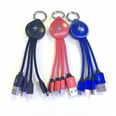 China Fast Charging Speed Gift Logo 3in1 USB Data Cable Customizable Multi USB Sync Fast Charging Mobile Phone for sale
