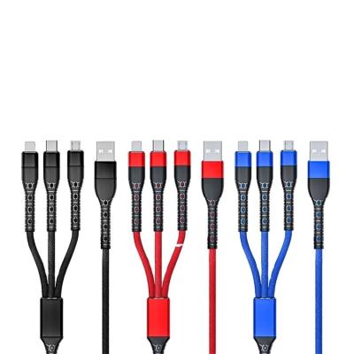 China Fast Charging Speed 3 In 1 6A USB Data Cable Fast Charger Wire Type C/Micro USB/iOS Cable for sale
