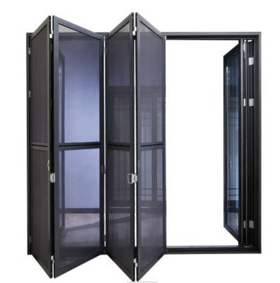 China Portas Bifold de alumínio pretas à prova de som, porta de alumínio da rede de mosquito à venda