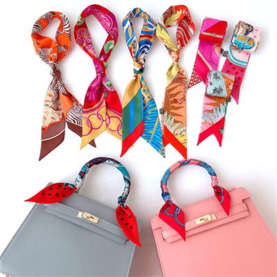 China New fashion long scarf narrow section decoration women's small scarf simple thin silk decoration scarf tied hair band bag for sale