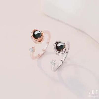 China FASHIONABLE Drop Shipping 100 Languages I Love You Projection Adjustable Opening Silver Ring For Women Men for sale