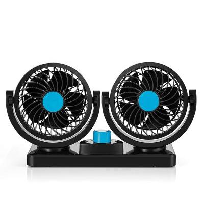 China Metal + Double Head 2 Speed 12V 24V Cooling Air Circulator Plastic Electric Car Fan 360 Degree Rotating Auto Fan (Black) for sale