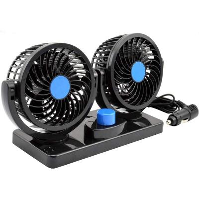 China Metal+2 Speed 12V/24V Portable Plastic Black Heads Auto Interior Rotating Mini Car Cooling 360 Degree Dual Electric Fan for sale
