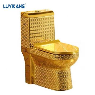 China Double-Flow MT08 Gold Plated Bathroom Sink One Piece Sanitary Toilet Bowl WC Gold Plated Ceramic Toilet for sale