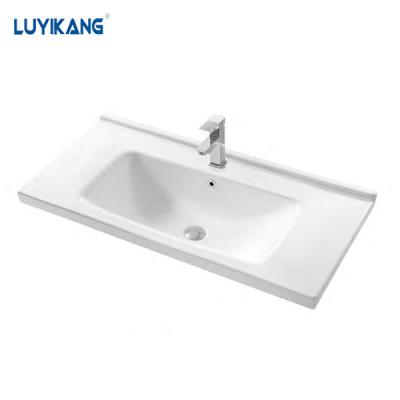 China Y7106 Modern Rectangle Above Counter Porcelain Bathroom Vessel Vanity Sink Cabinet Ceramic Basin for sale