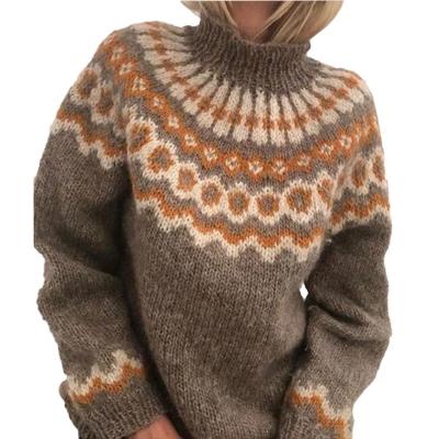 China PWS2005 Wholesale High Quality Anti-UV Jacquard Turtleneck Plus Size Designer Knit Sweaters For Fat Women for sale