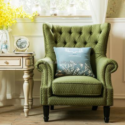 China VK-2202 Adorned Wholesale Customized Green Fabric Copper Nail Accent Good Quality Buttoned Armchair for sale