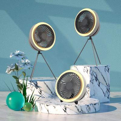 China Battery Operated Camping Hike Home/Garden Fan Rechargeable with LED Light Portable Camping Fan with Tripod Hook Power Bank 3