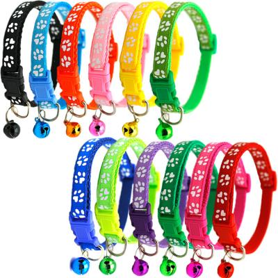 China Wholesale Multi Colors DETACHED Paw Print Adjustable Nylon Pet Cat Dog Collar with Bell for sale