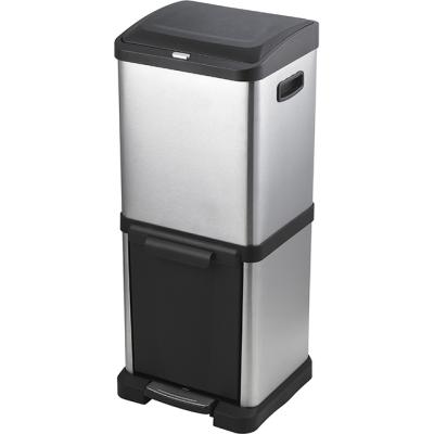 China Sustainable Household 34L 3 Compartments Stainless Steel Double Layer Recycling Garbage Bin Rubbish Bin for sale